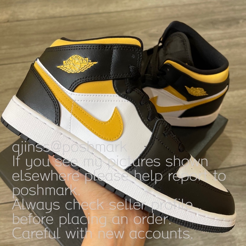💛Air Jordan 1 Mid GS White/Pollen/Black 💛